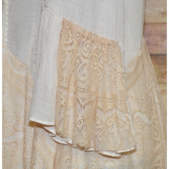 Ryu Ladies S Cream Lace Trim Blouse 3/4 Bell Sleeves Tunic Boho Fairy Cottage - Picture 8 of 13